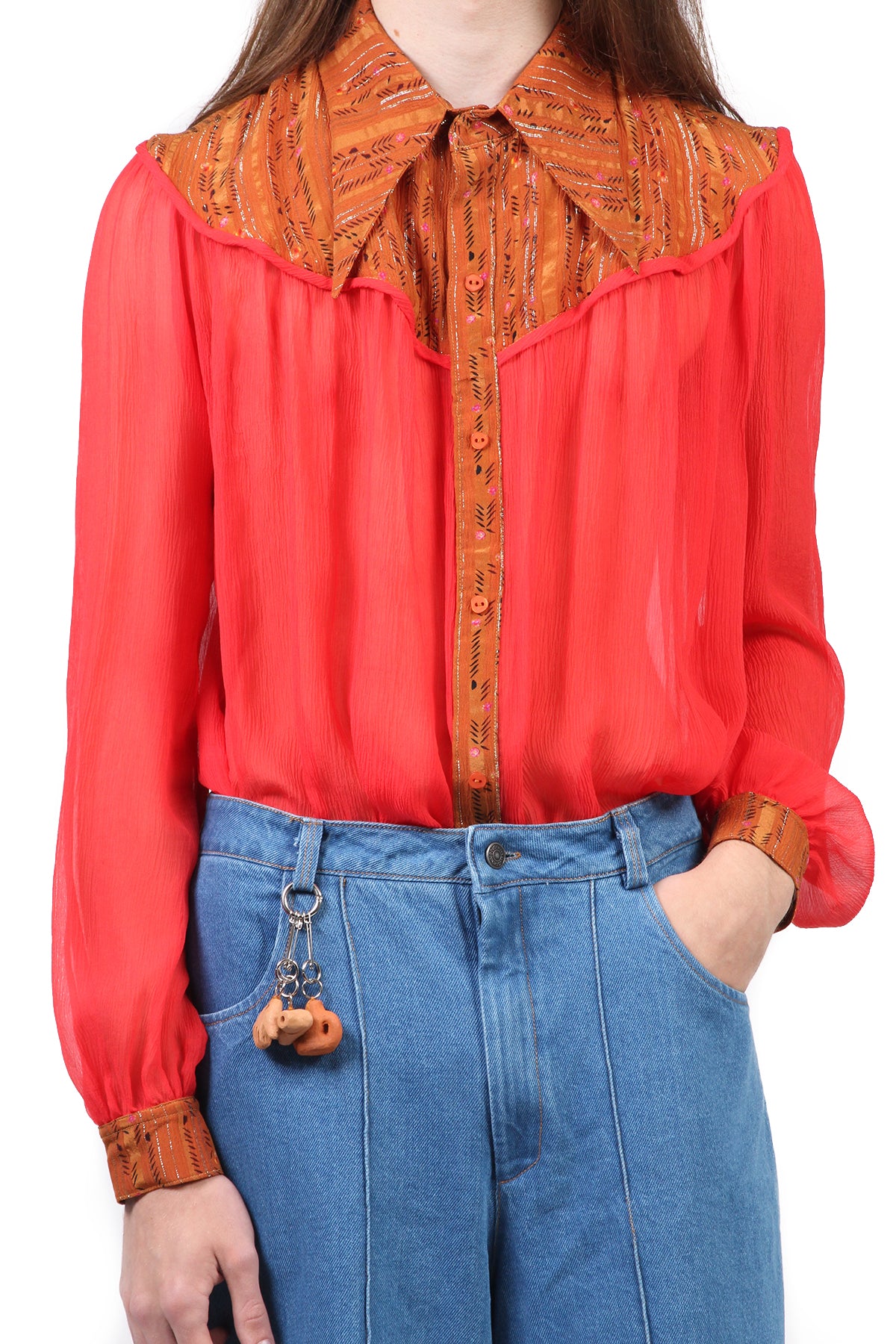 CAMISA BIANCA TRANSPARENTE VERMELHA