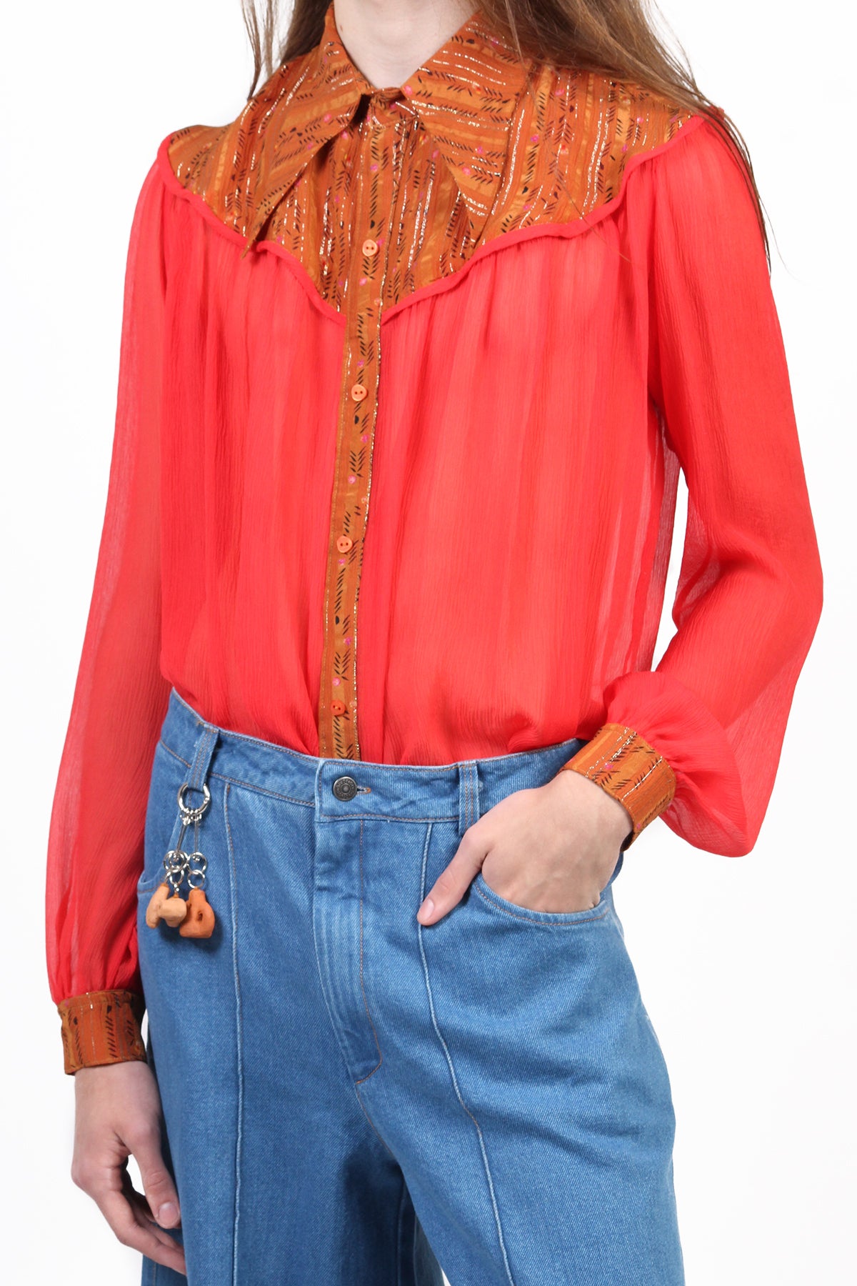 CAMISA BIANCA TRANSPARENTE VERMELHA