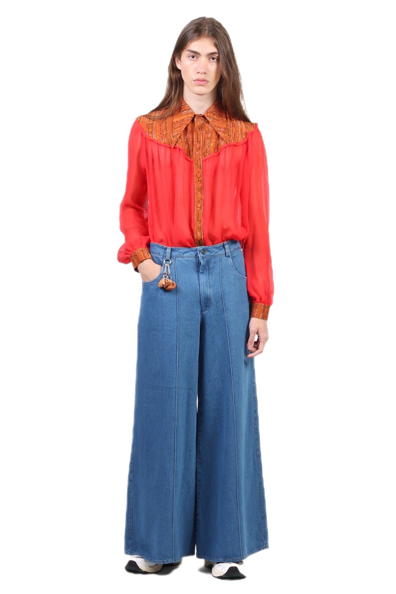 CAMISA BIANCA TRANSPARENTE VERMELHA