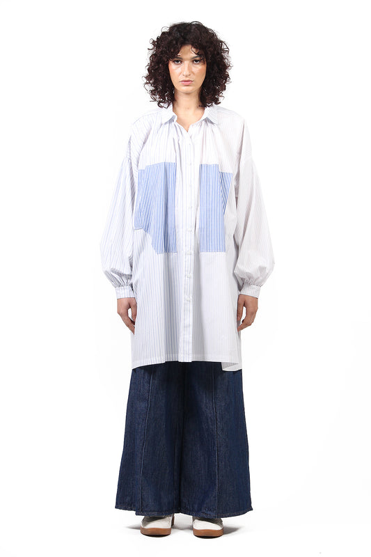 VESTIDO CHEMISE CAMPONESA CURTO SÉRIE LISTRADOS AZUL