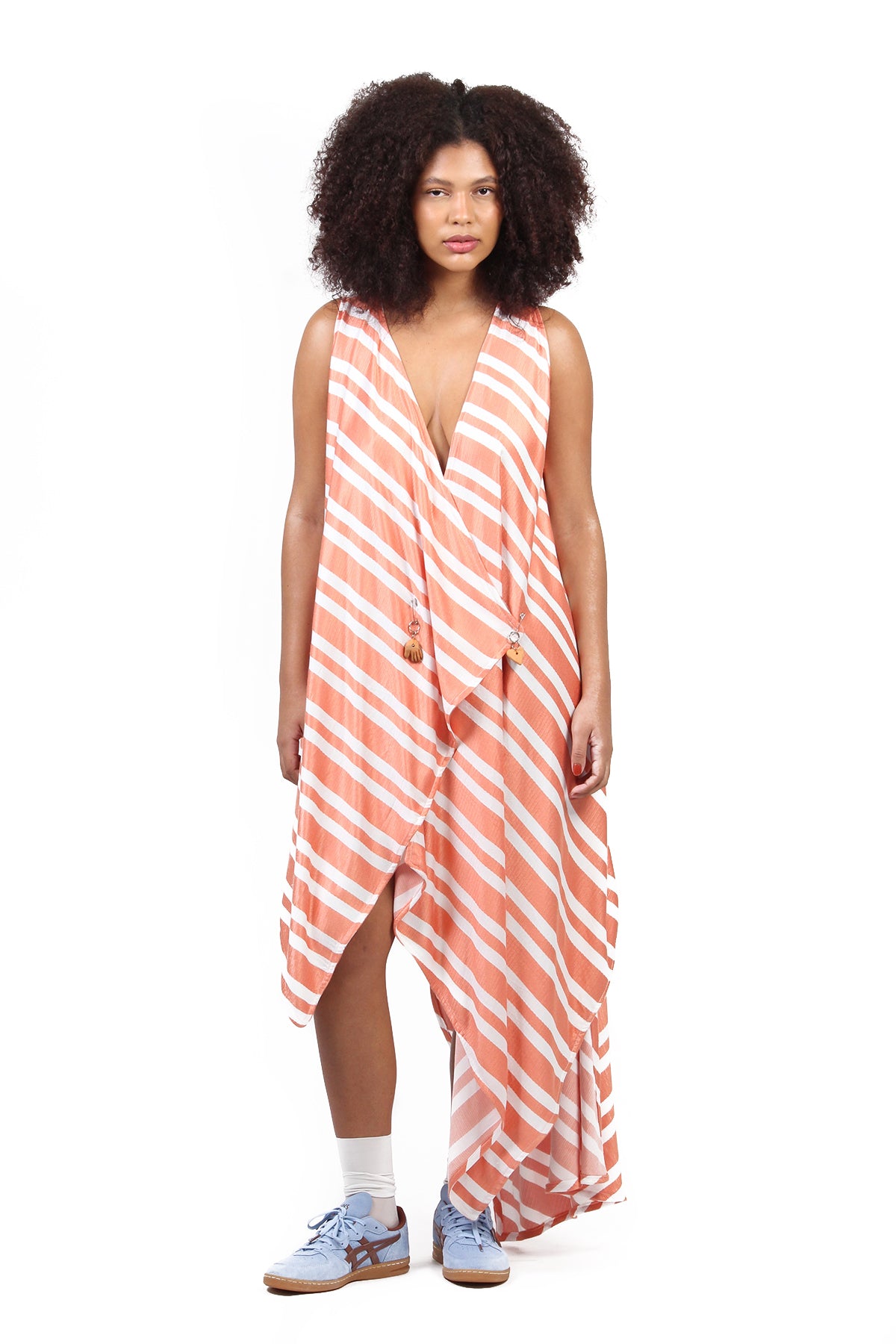 VESTIDO COLETE LISTRADO LARANJA