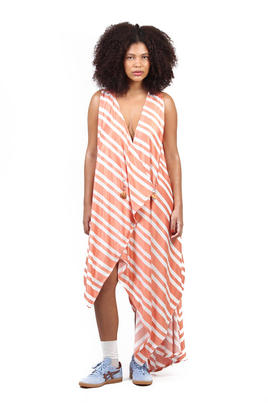 VESTIDO COLETE LISTRADO LARANJA