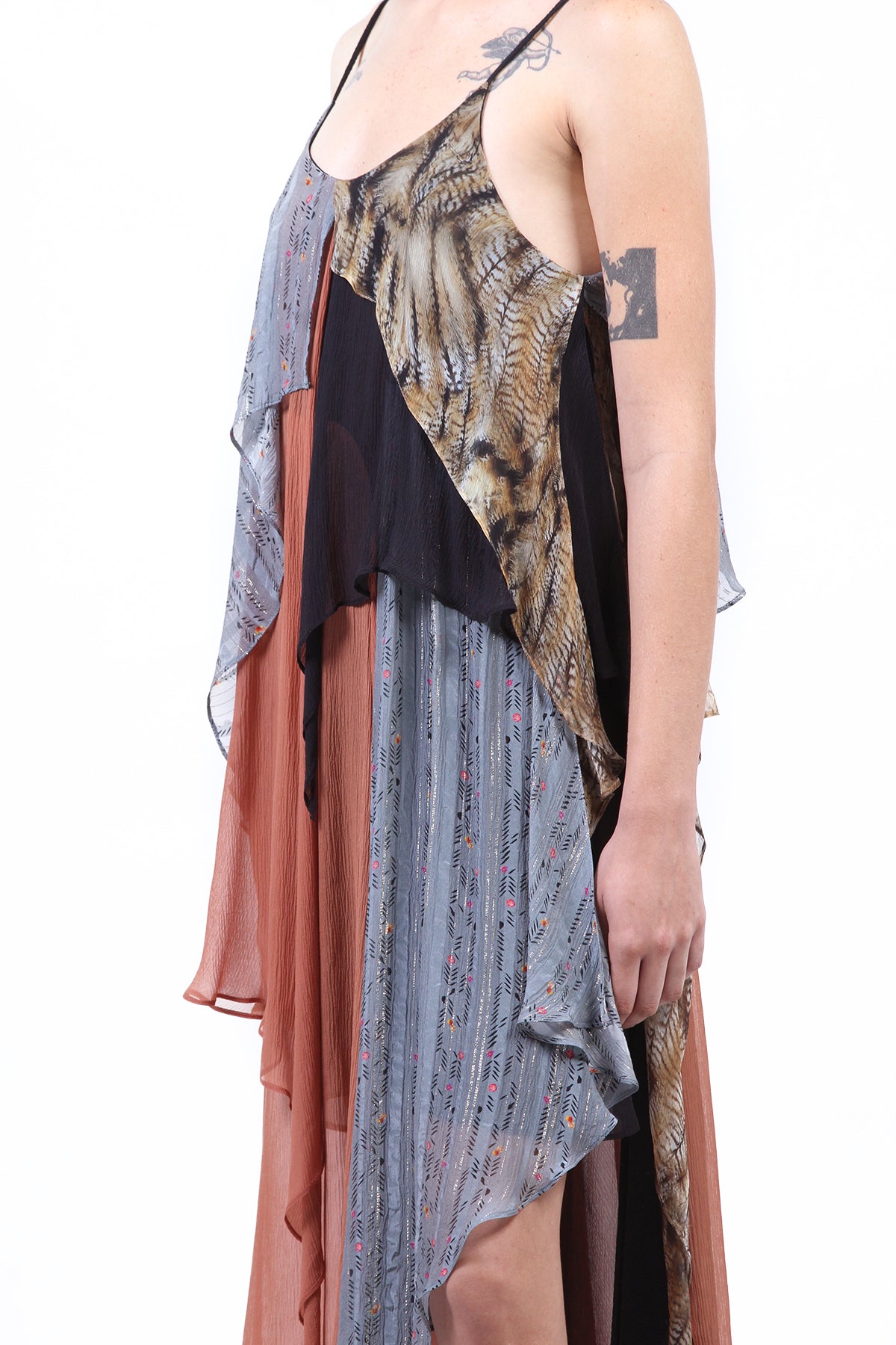 VESTIDO DE SEDA PATCHWORK FERRUGEM