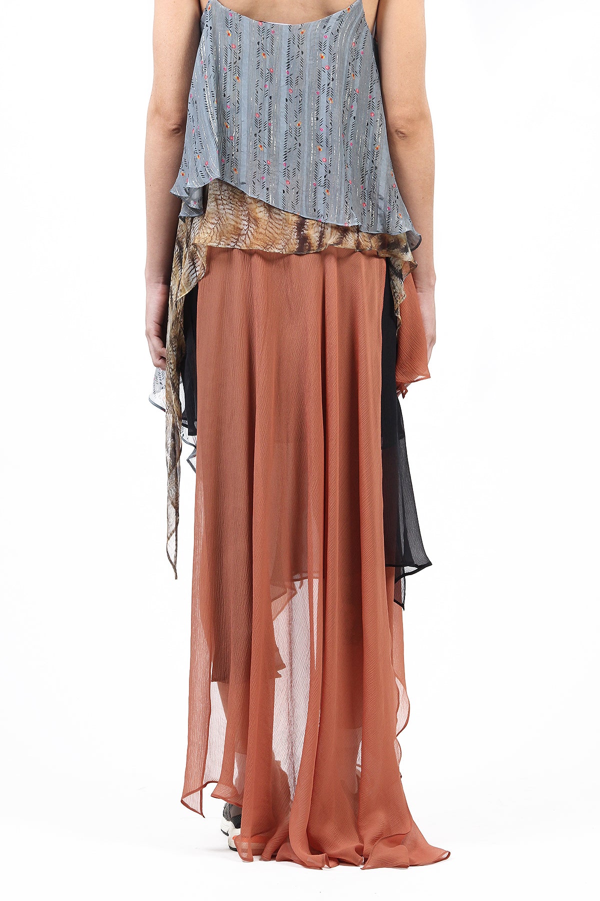 VESTIDO DE SEDA PATCHWORK FERRUGEM